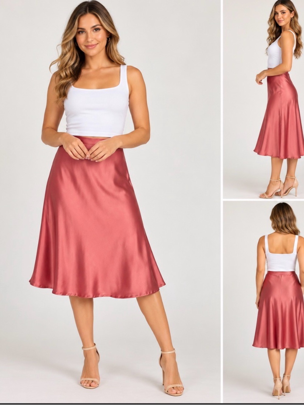 Blashe Coral Pink Satin Midi Skirt Size Large L